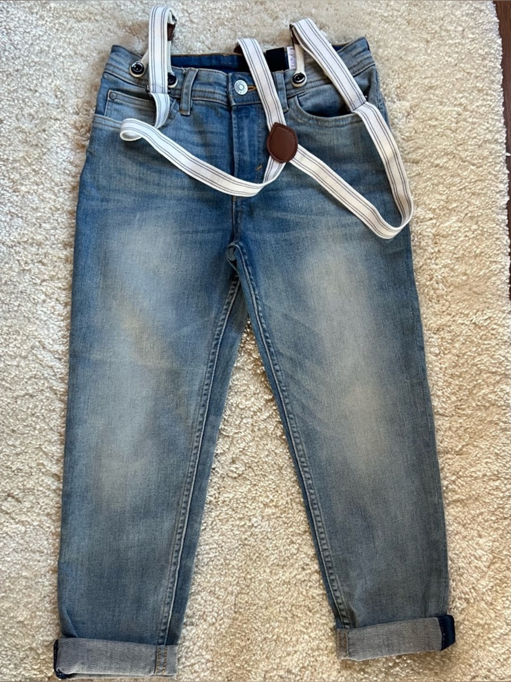 Men's Blue Denim Jeans with Adjustable Suspenders ( KB D-1)